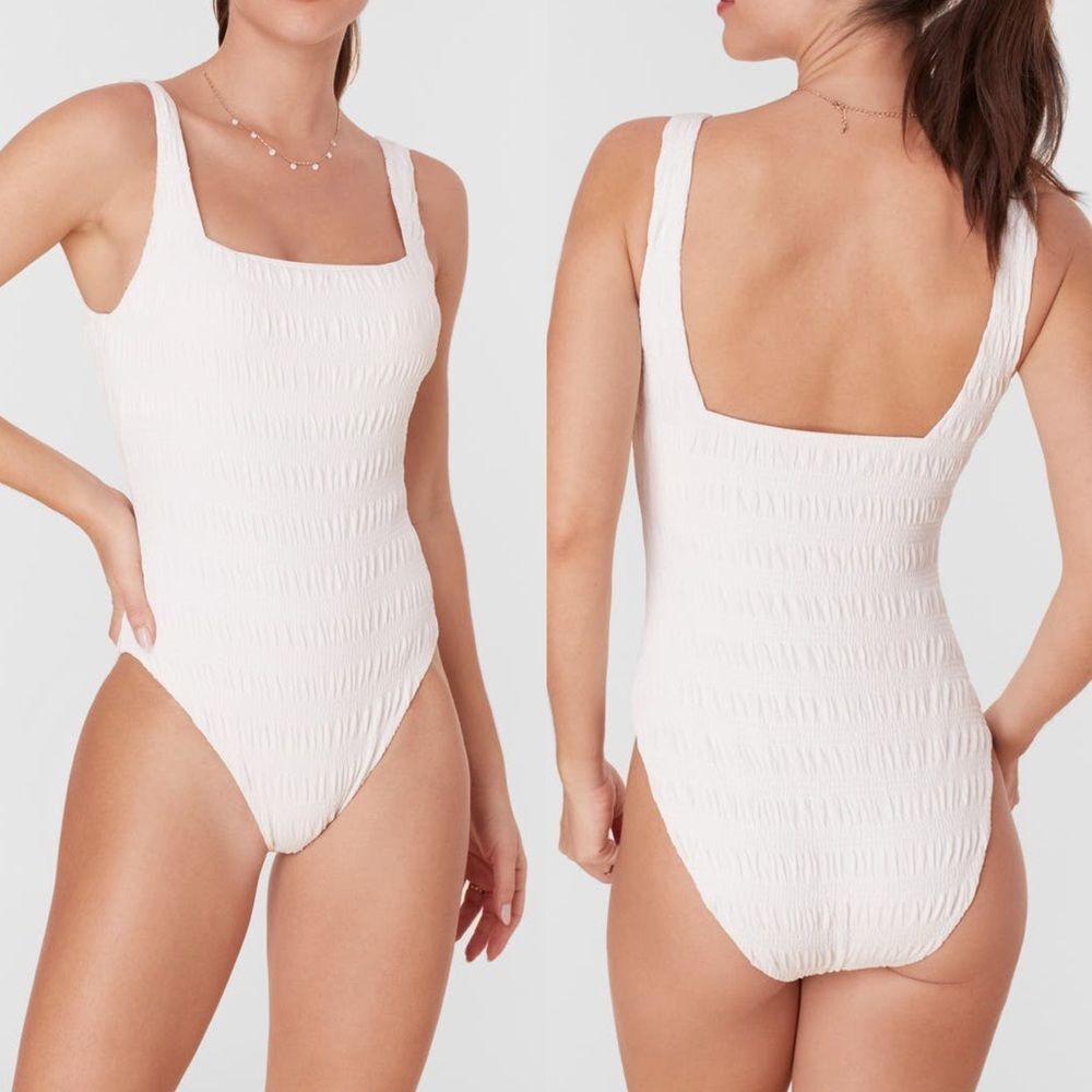 Andie Swim Miami Shirred Textured One Piece Swimsuit in White | XS
